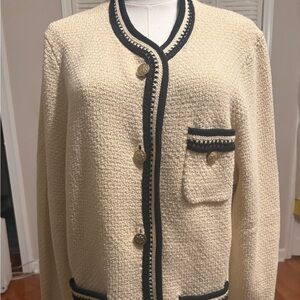 J. Crew Cream Textured Sweater with Black Trim